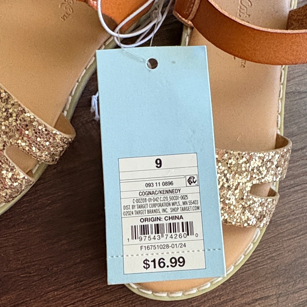 Cat & Jack Glittery Gold and Brown Kids Sandals - Picture 2 of 8
